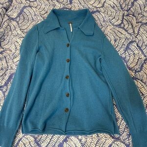 Free people robins egg blue 100% cashmere cardigan size L